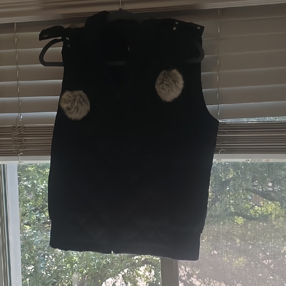 LOFT Black Quilted Vest with Faux Fur